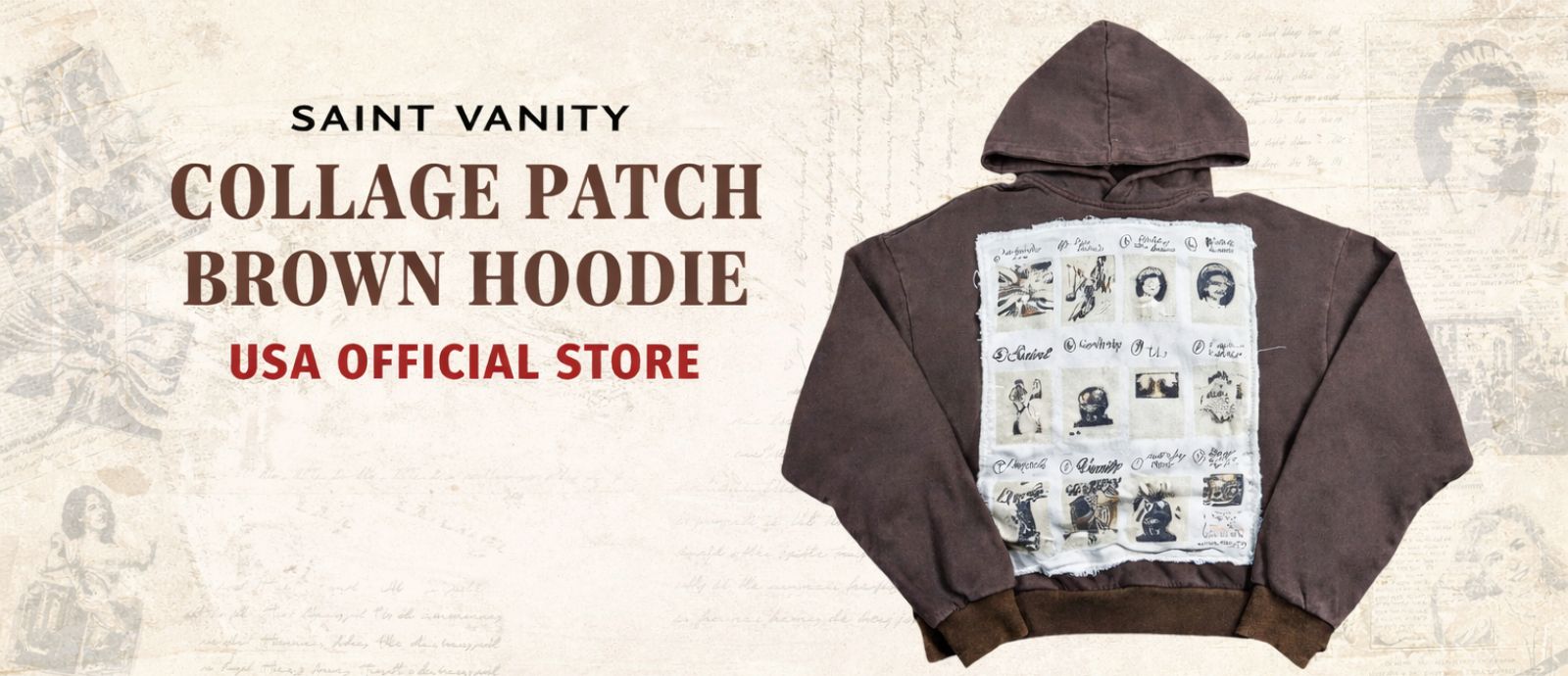 Saint Vanity Collage Patch Brown Hoodie USA Official Store